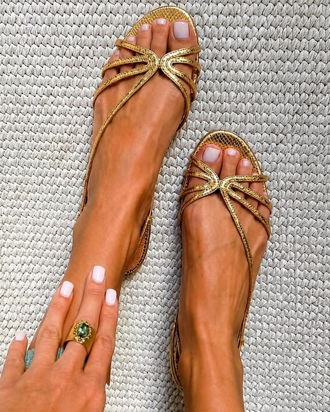P|H - Golden Strappy Flat Sandals Margaret
