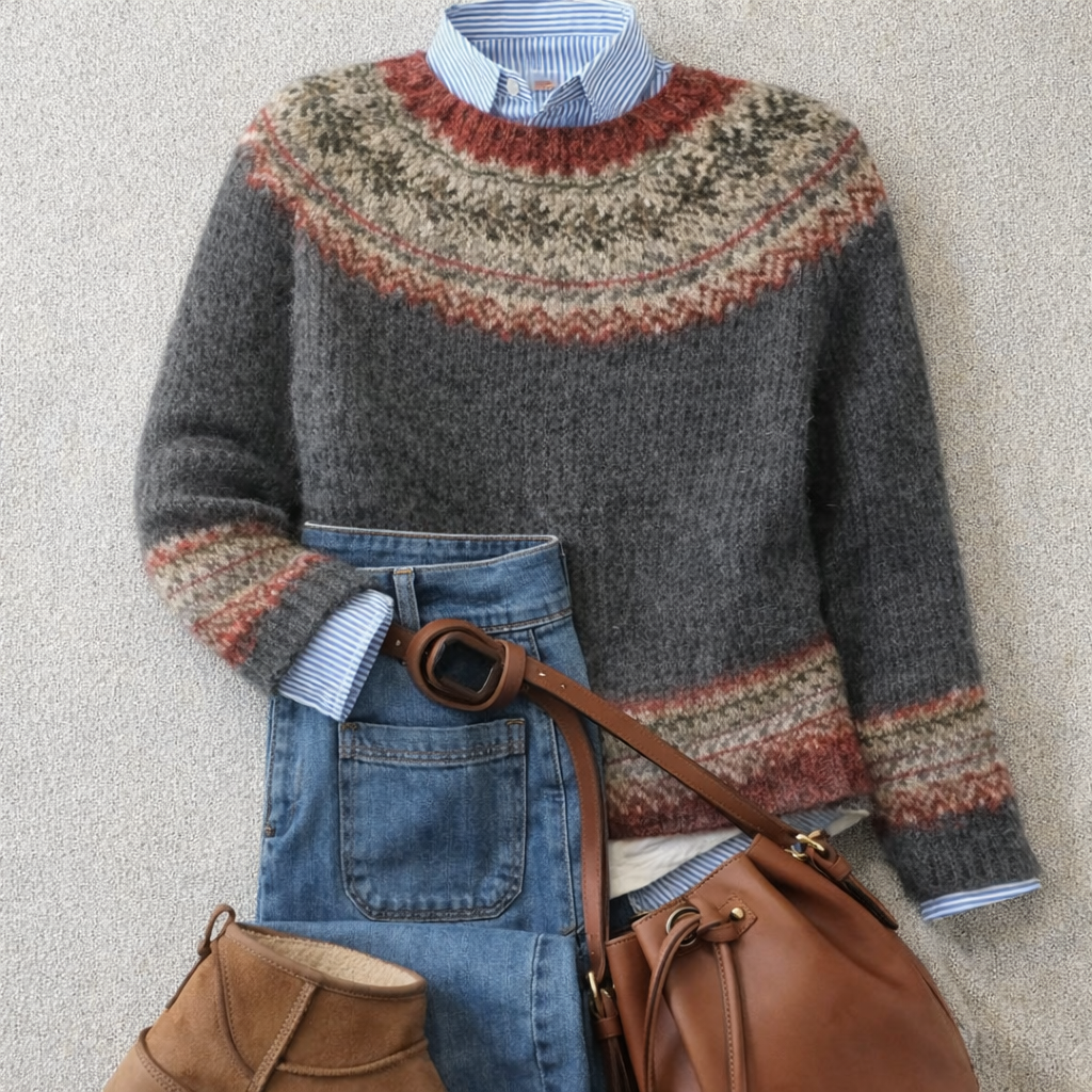 P|H - Heathered Nordic Yoke Knit Sweater Pamela