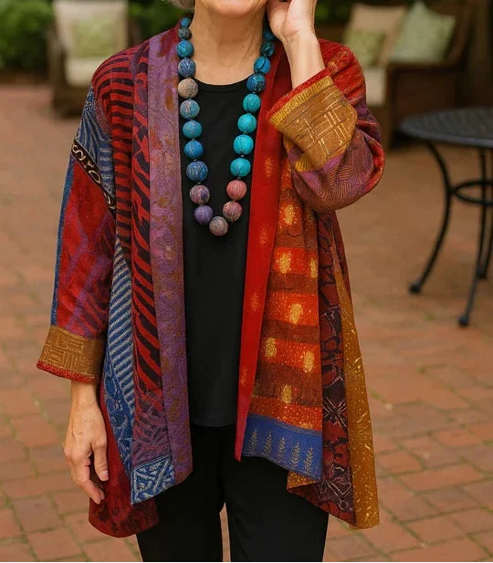 P|H - Open-Front Patchwork Kimono Cardigan Sharon