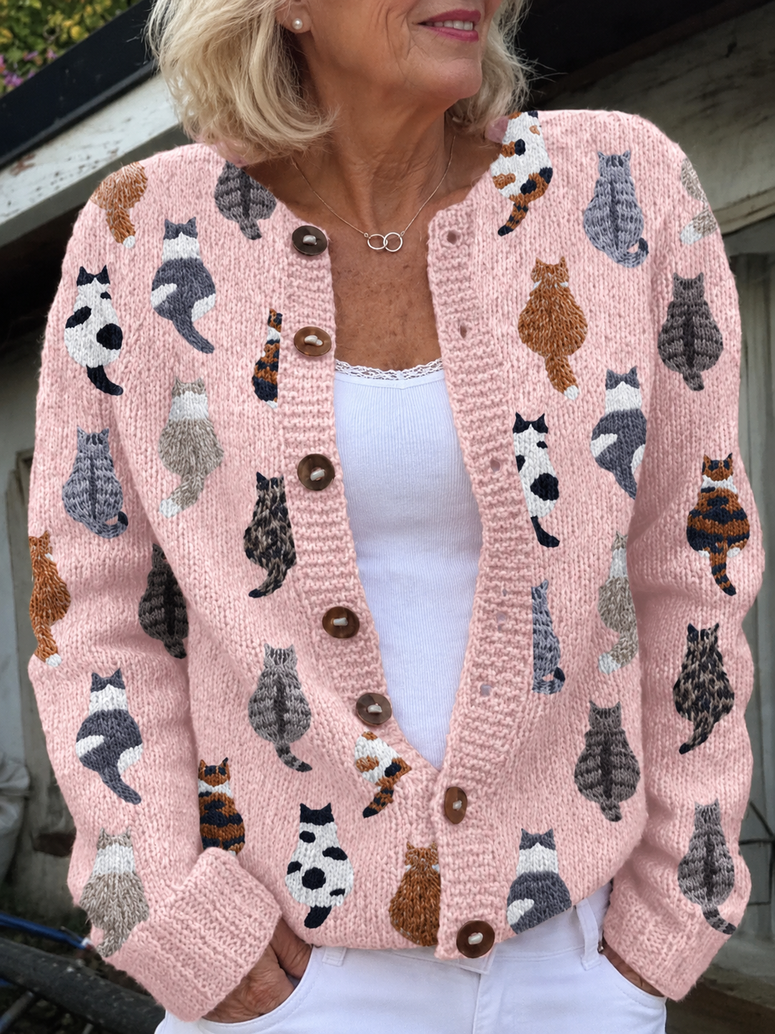 P|H - Cat Print Knit Cardigan Deborah