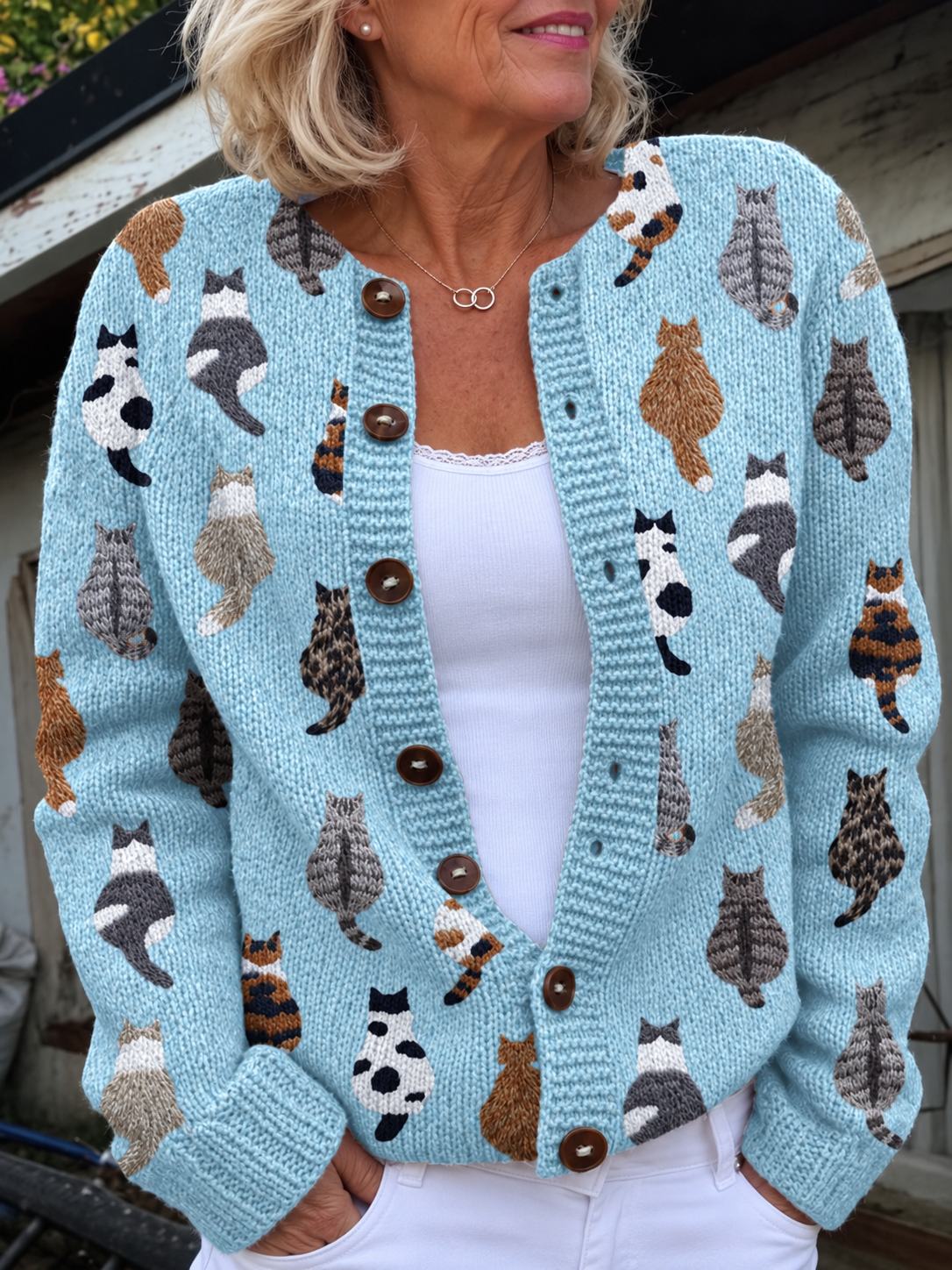 P|H - Cat Print Knit Cardigan Deborah