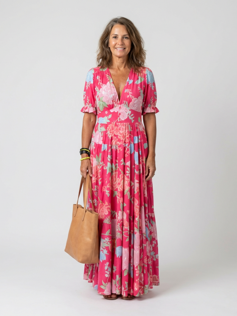 P|H - Short Sleeve Floral Midi Dress Ione