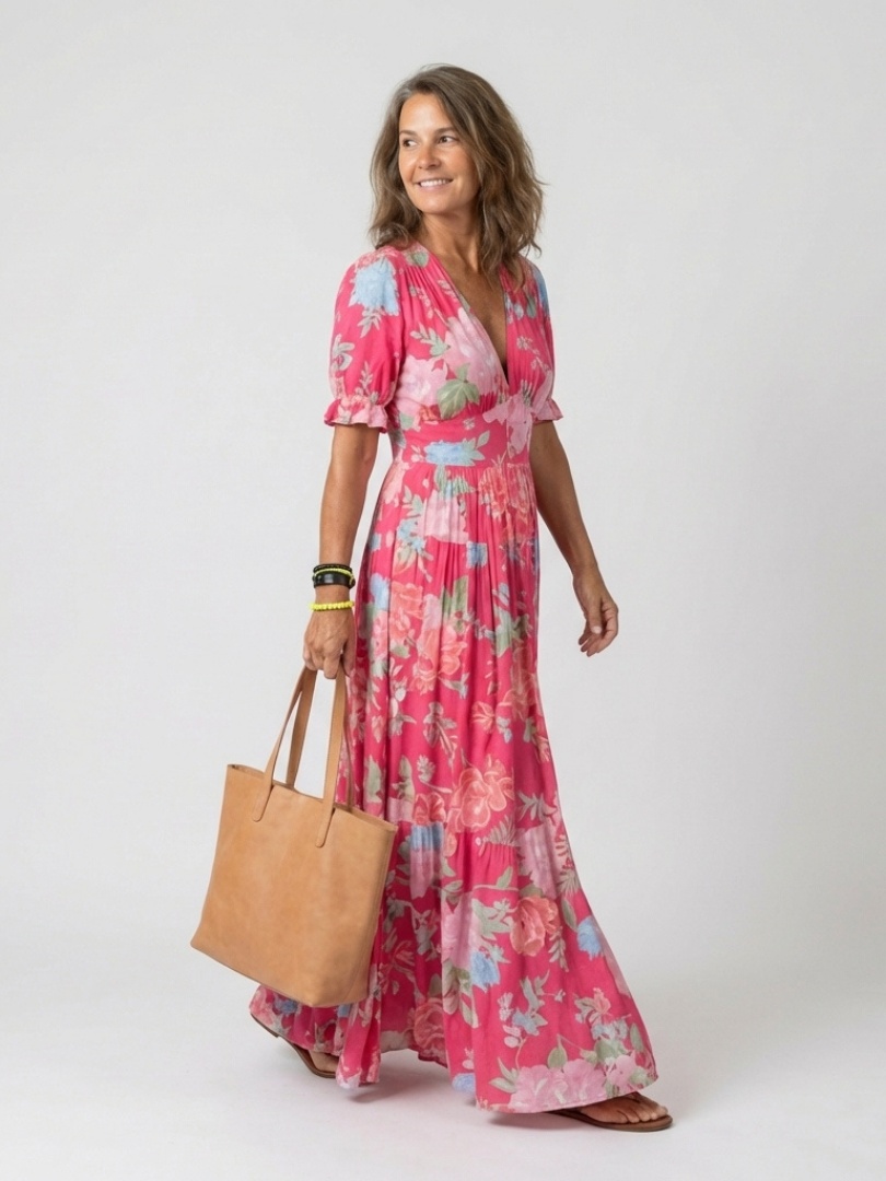 P|H - Short Sleeve Floral Midi Dress Ione
