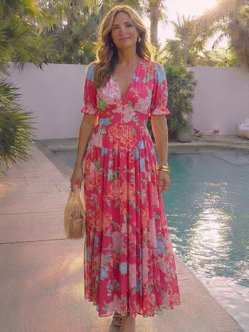 P|H - Short Sleeve Floral Midi Dress Ione