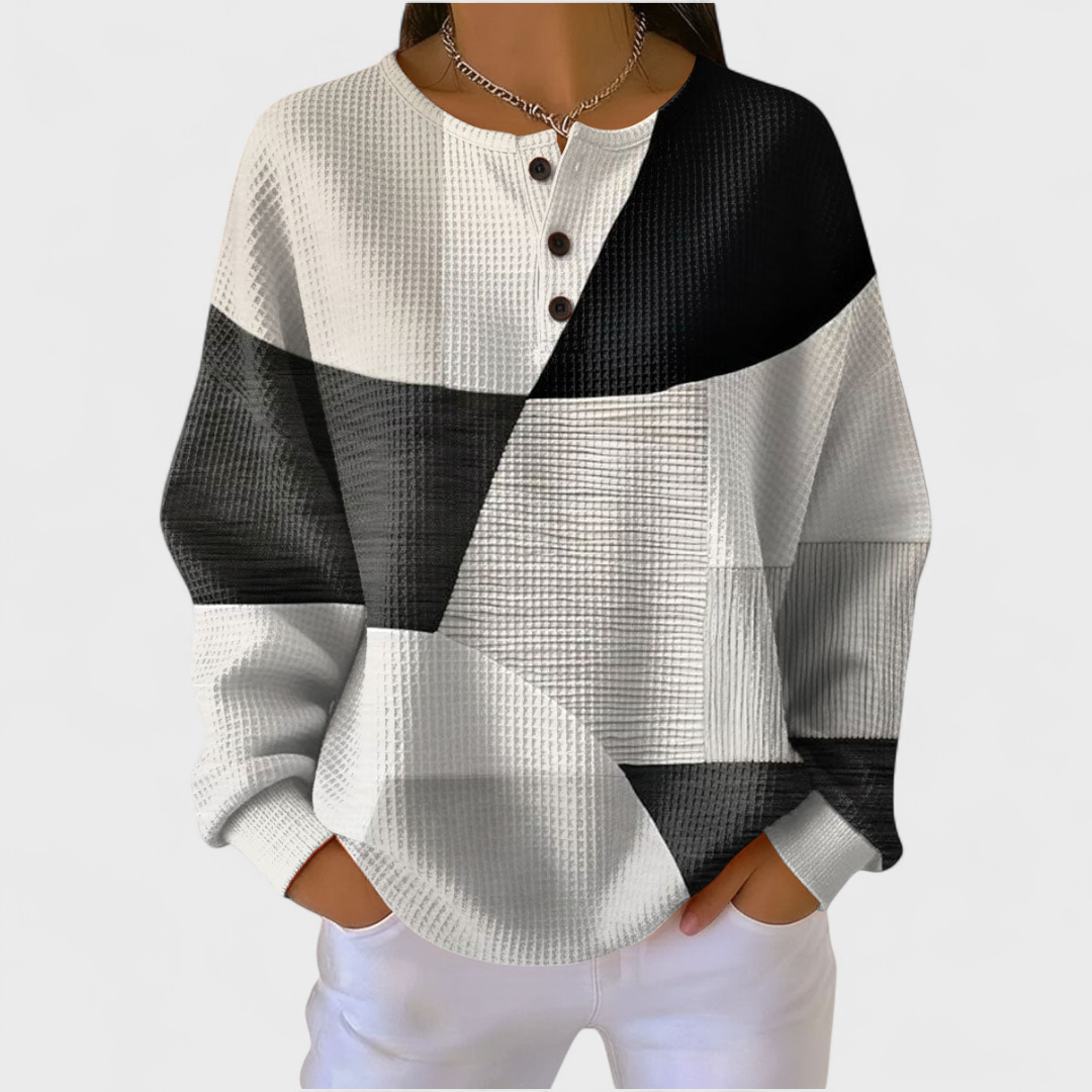 P|H - Monochrome Colorblock Waffle Henley Catherine