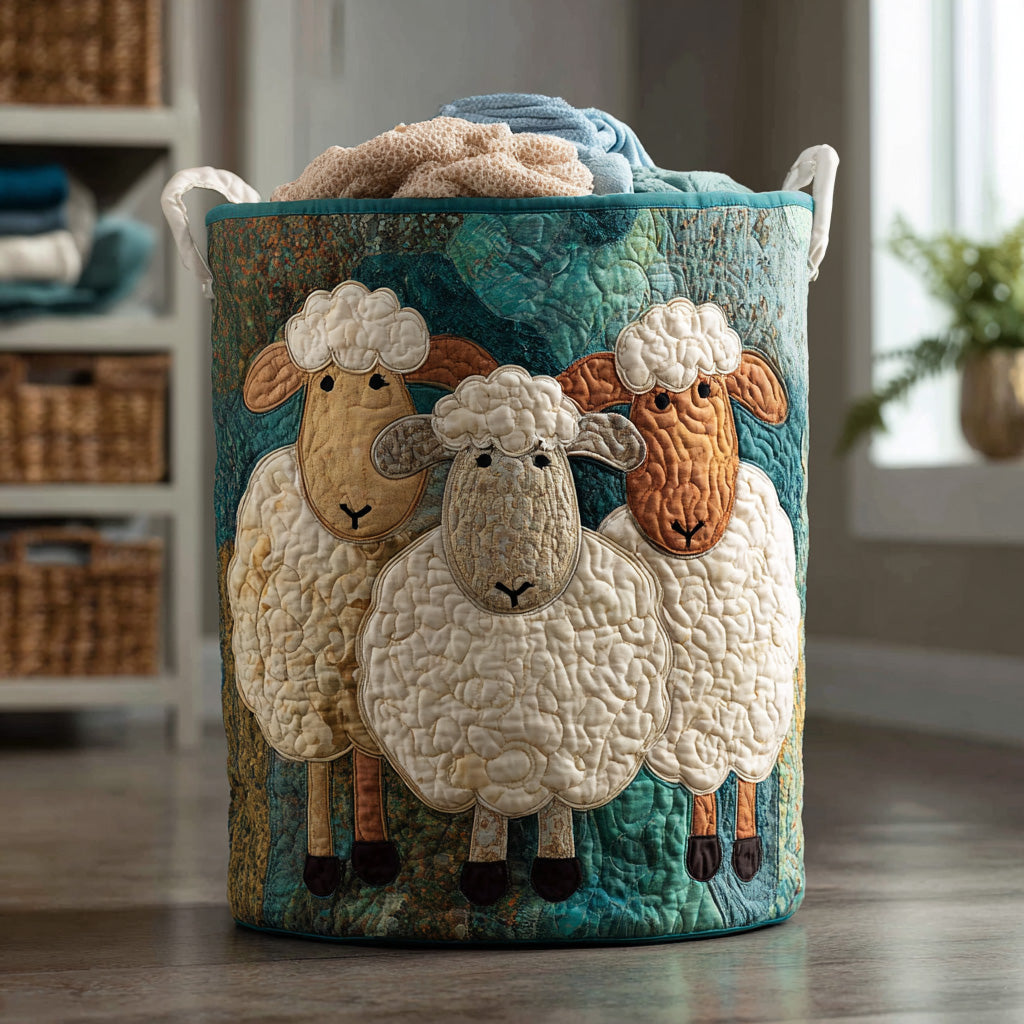 P|H - Cream Flock Quilted Laundry Basket Catherine