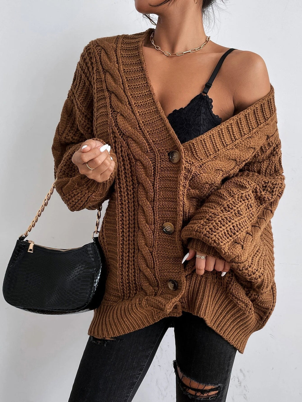 P|H - Slouchy Cable Knit Cardigan Joyce