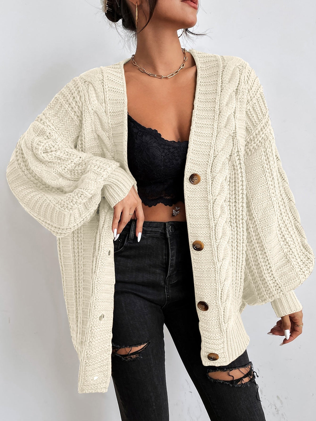 P|H - Slouchy Cable Knit Cardigan Joyce
