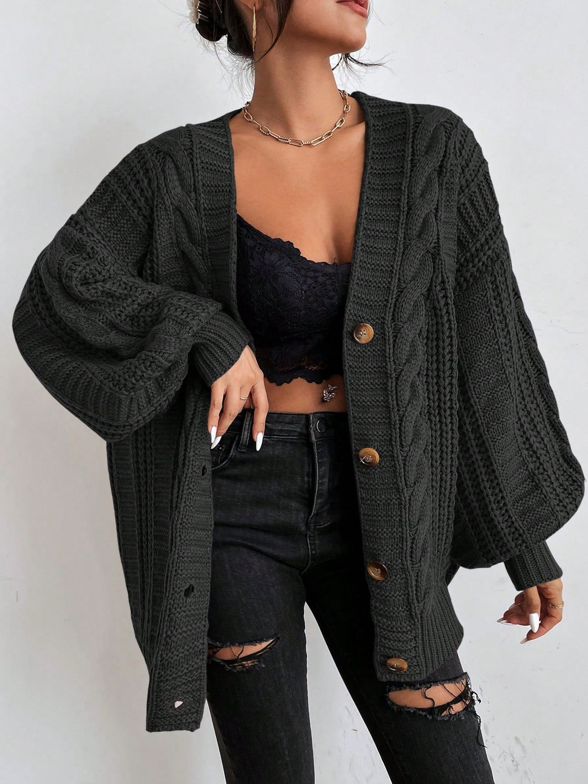 P|H - Slouchy Cable Knit Cardigan Joyce