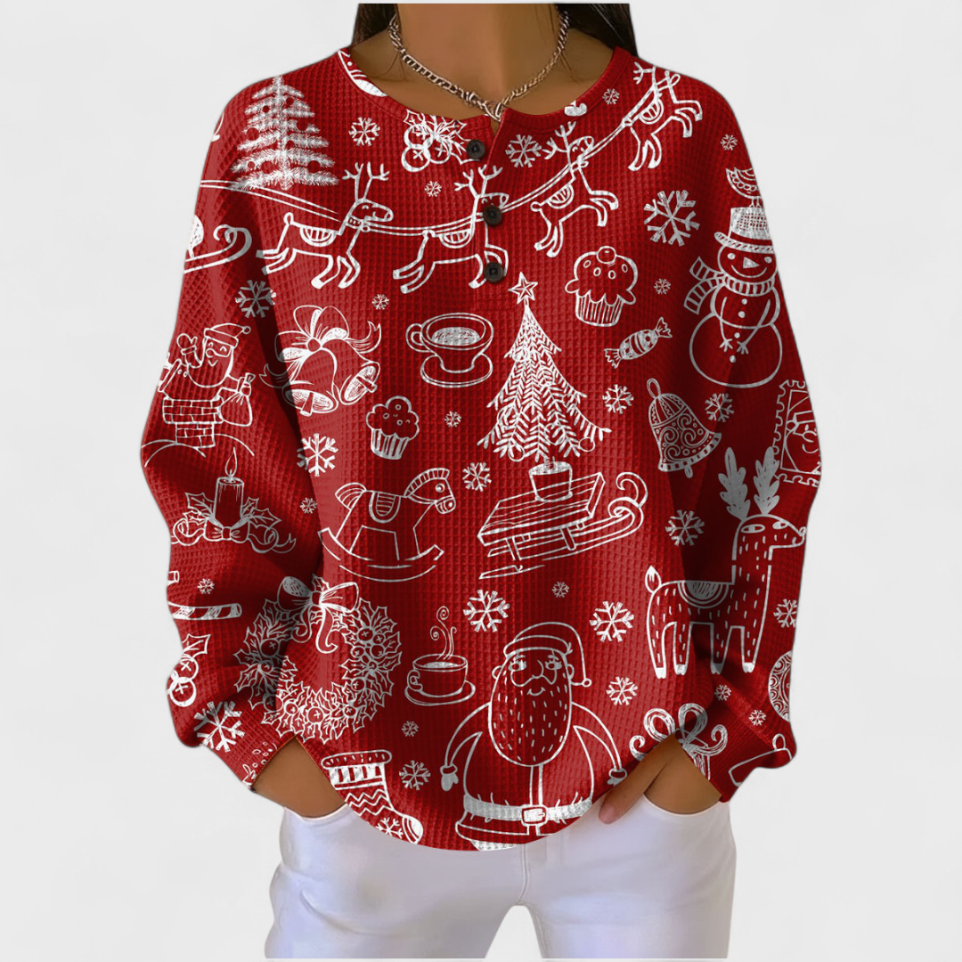 P|H - Holiday Sketch Waffle Henley Evelyn