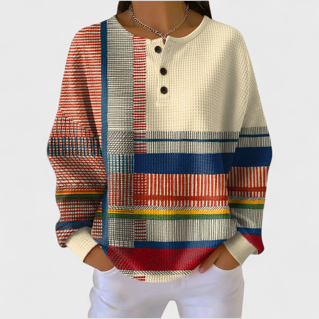 P|H - Painted Stripe Waffle Henley Rose