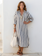 P|H - Long Sleeve Striped Midi Shirt Dress Naomi