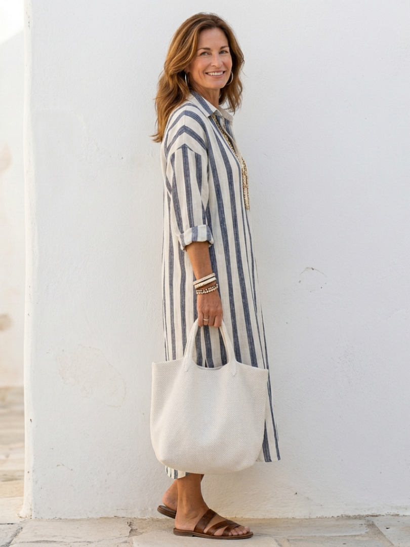 P|H - Long Sleeve Striped Midi Shirt Dress Naomi