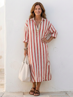 P|H - Long Sleeve Striped Midi Shirt Dress Naomi