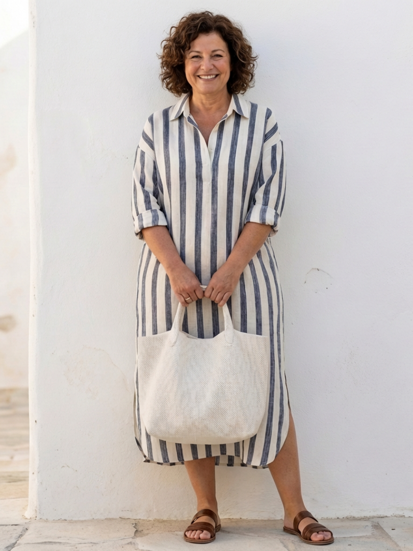 P|H - Long Sleeve Striped Midi Shirt Dress Naomi