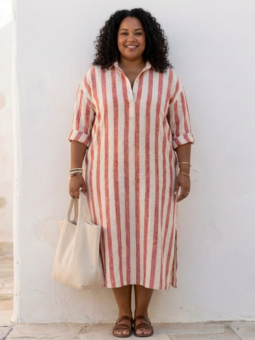 P|H - Long Sleeve Striped Midi Shirt Dress Naomi