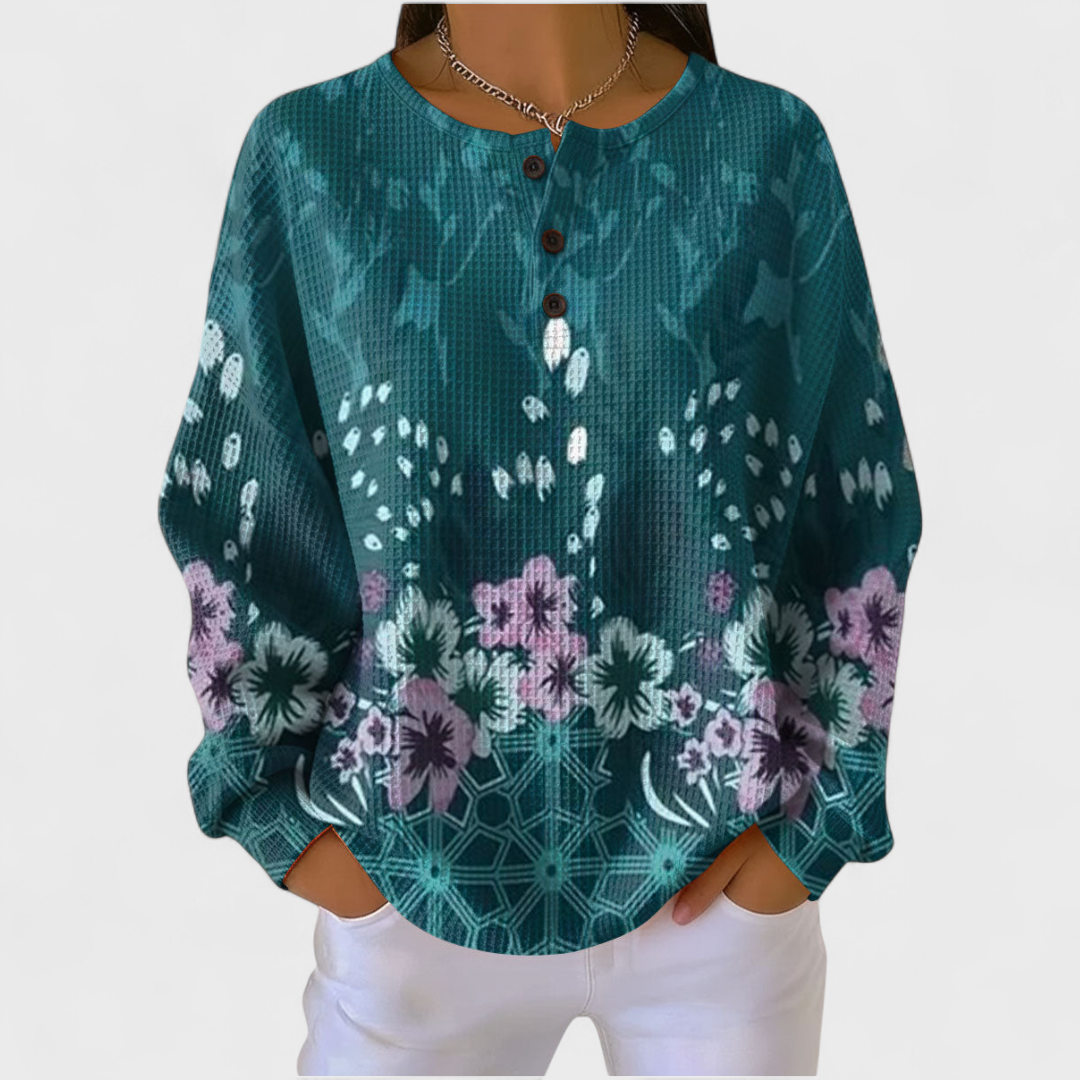 P|H - Teal Floral Border Henley Patricia