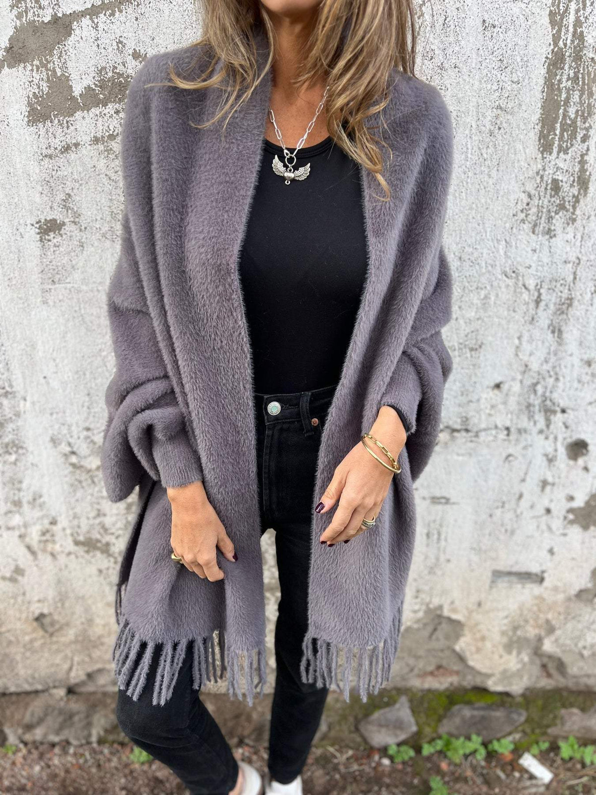 P|H - Fringe Hem Fuzzy Cardigan Deborah