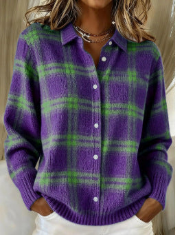 P|H - Plum Green Plaid Cardigan Barbara
