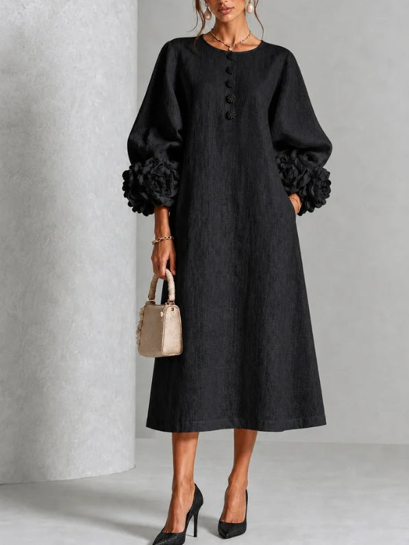 P|H - Relaxed Rosette Cuff Midi Dress Catherine