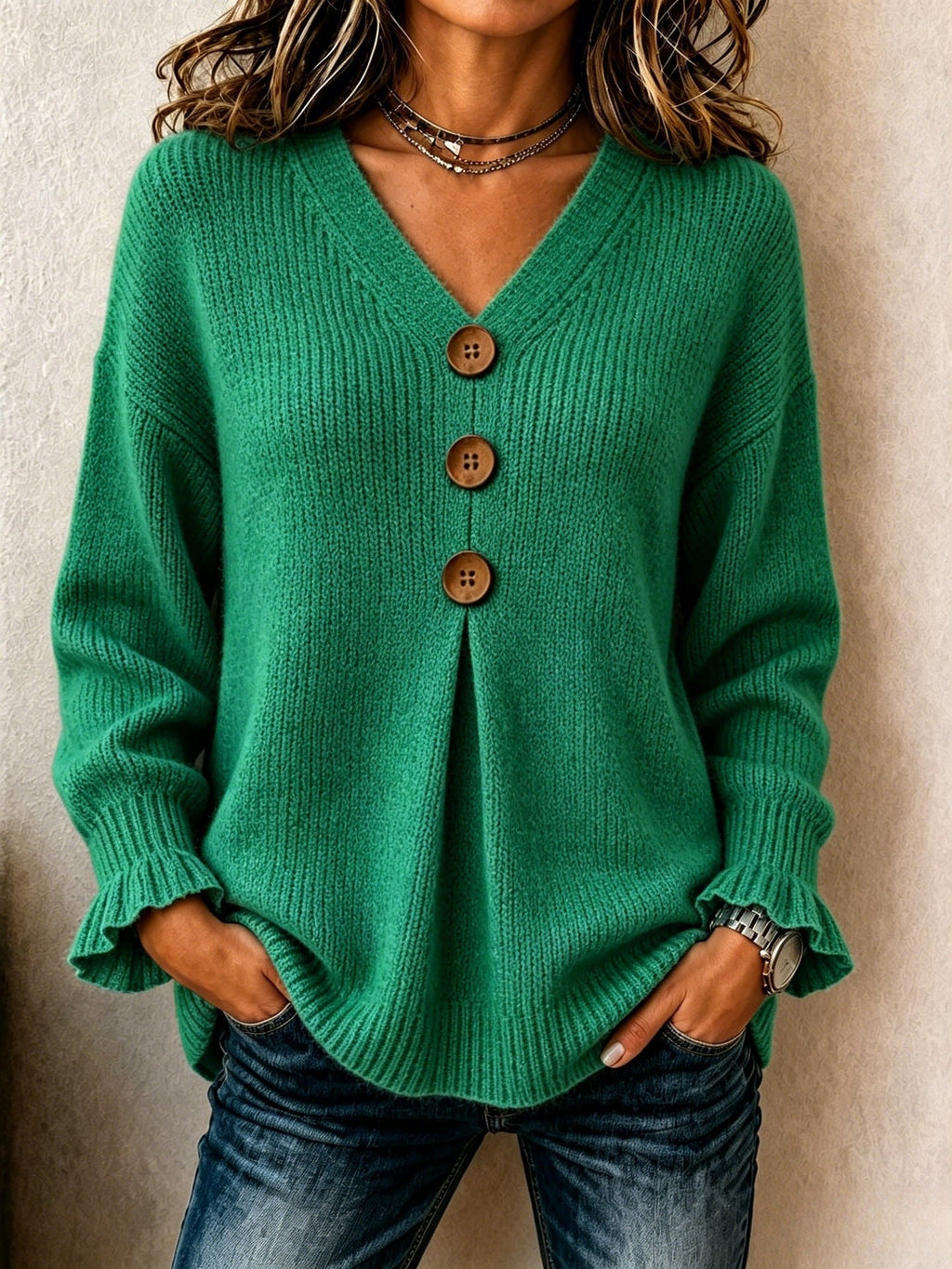 P|H - Buttoned V-Neck Knit Sweater Dorothy