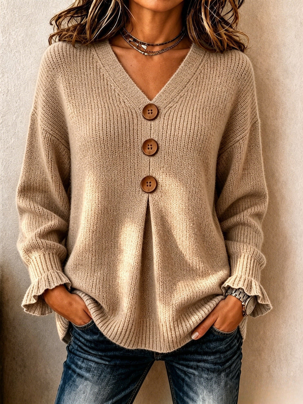 P|H - Buttoned V-Neck Knit Sweater Dorothy