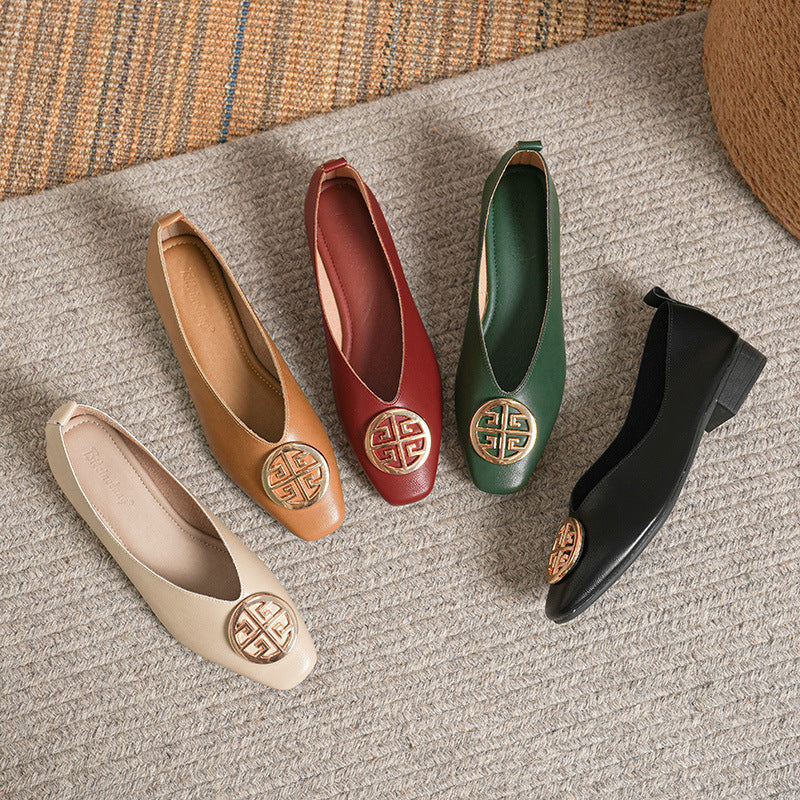 P|H - Gold-Medallion Square-Toe Flats Ruth