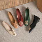 P|H - Gold-Medallion Square-Toe Flats Ruth
