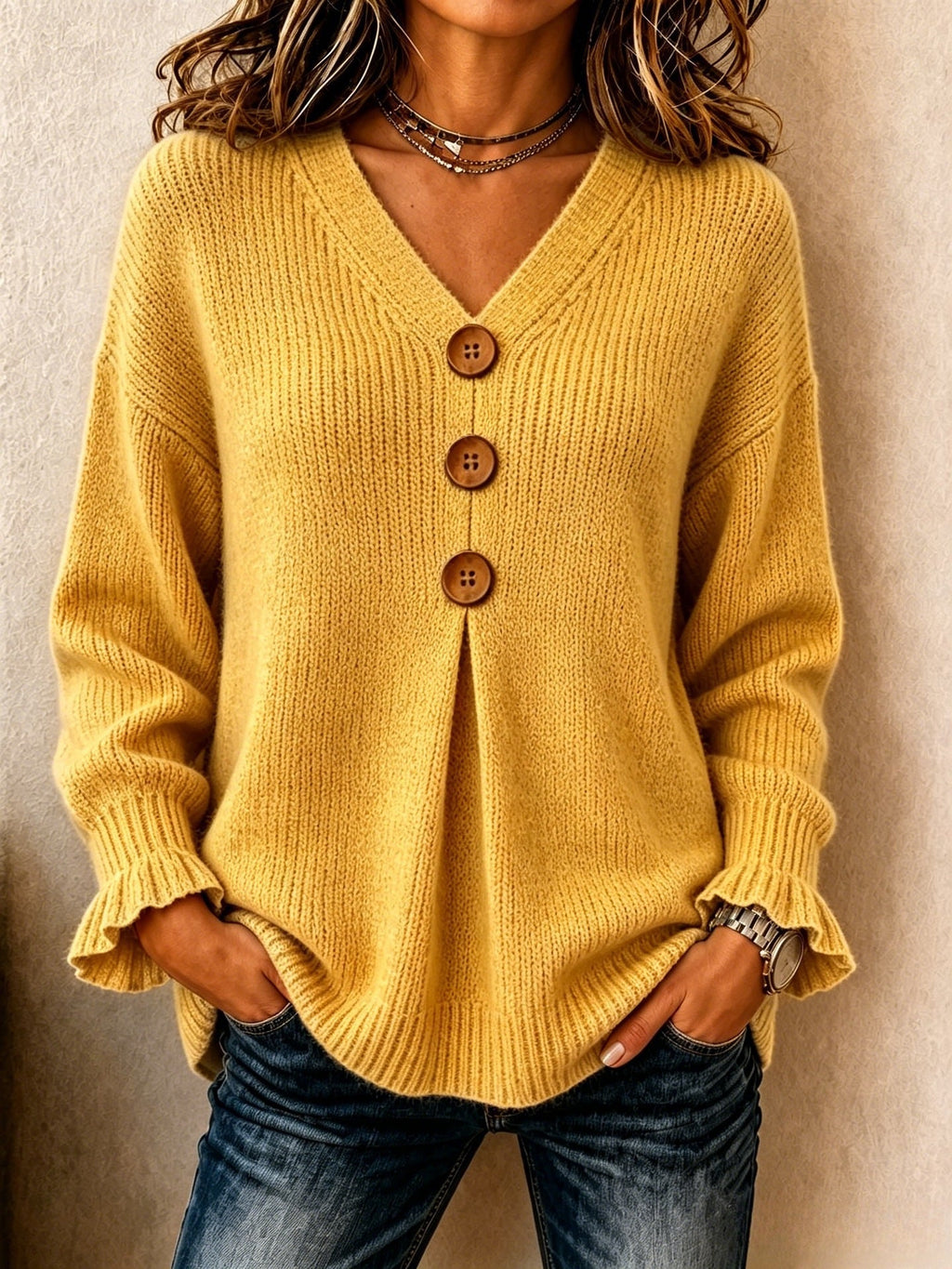 P|H - Buttoned V-Neck Knit Sweater Dorothy
