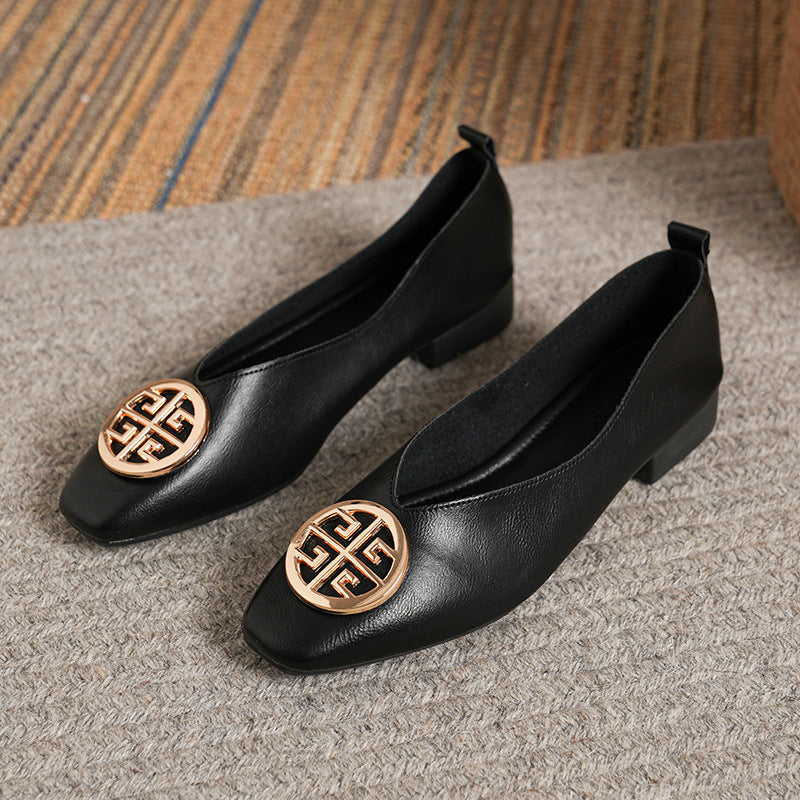 P|H - Gold-Medallion Square-Toe Flats Ruth