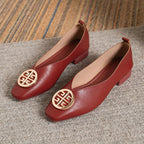 P|H - Gold-Medallion Square-Toe Flats Ruth