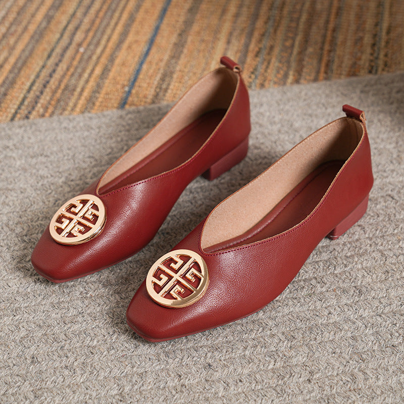P|H - Gold-Medallion Square-Toe Flats Ruth