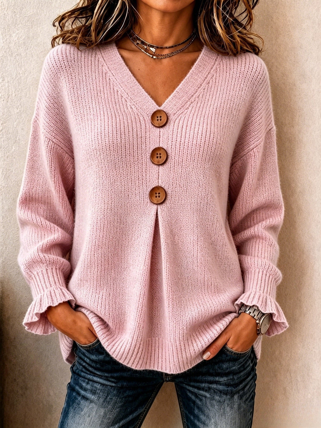 P|H - Buttoned V-Neck Knit Sweater Dorothy