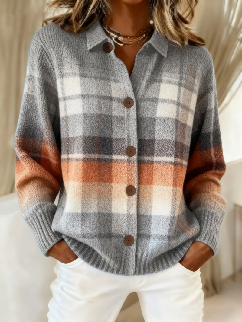 P|H - Warm Ombre Plaid Cardigan Donna