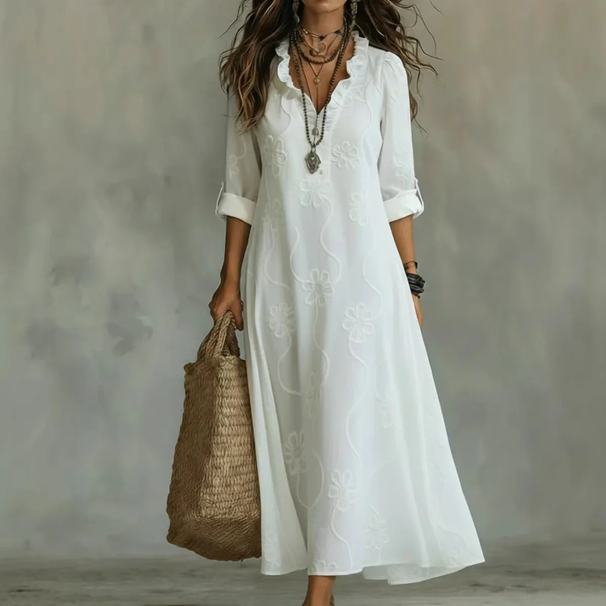 P|H - Embroidered Ruffle Maxi Dress Catherine