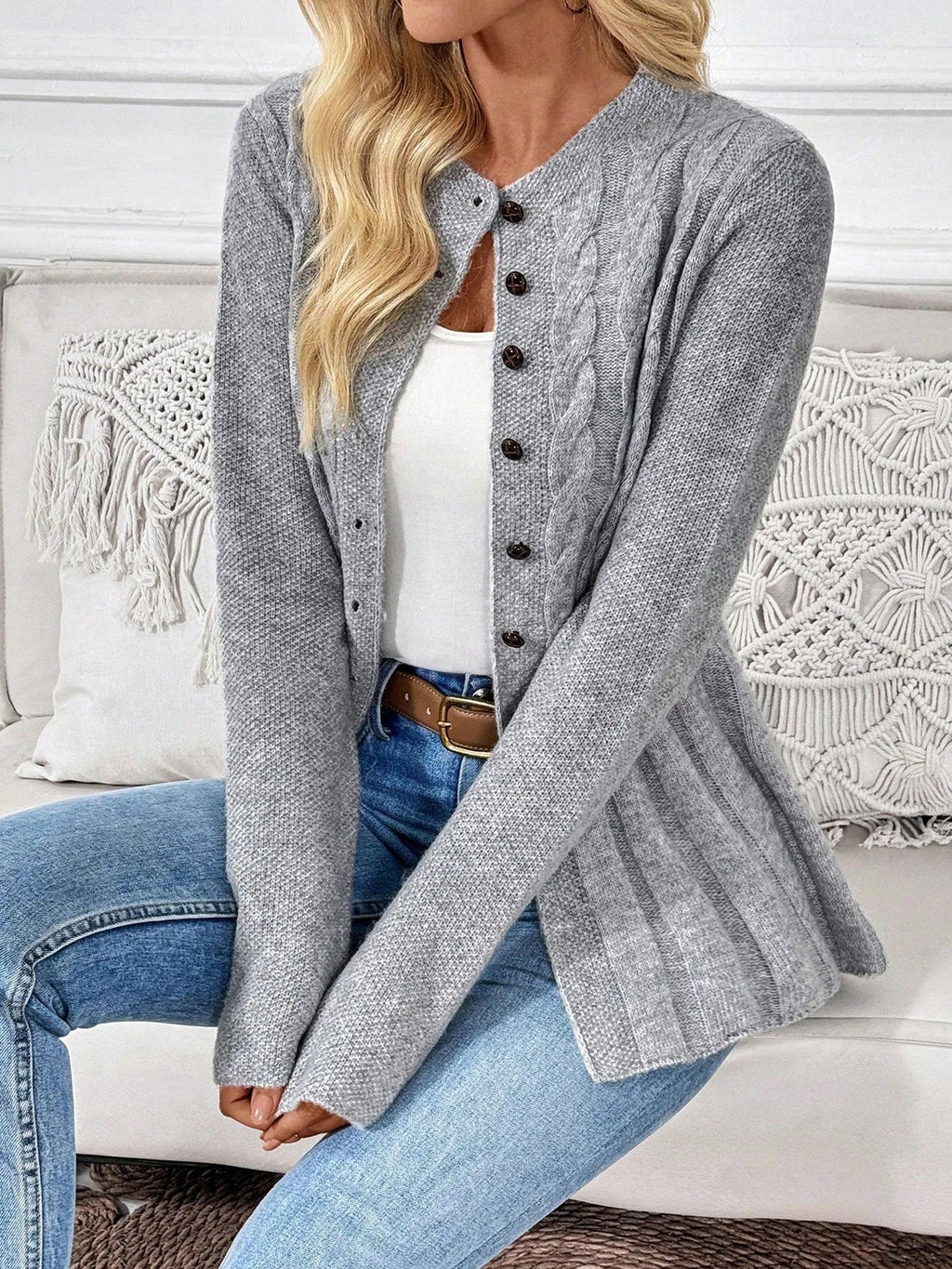 P|H - Cinched Waist Cable Cardigan Maureen