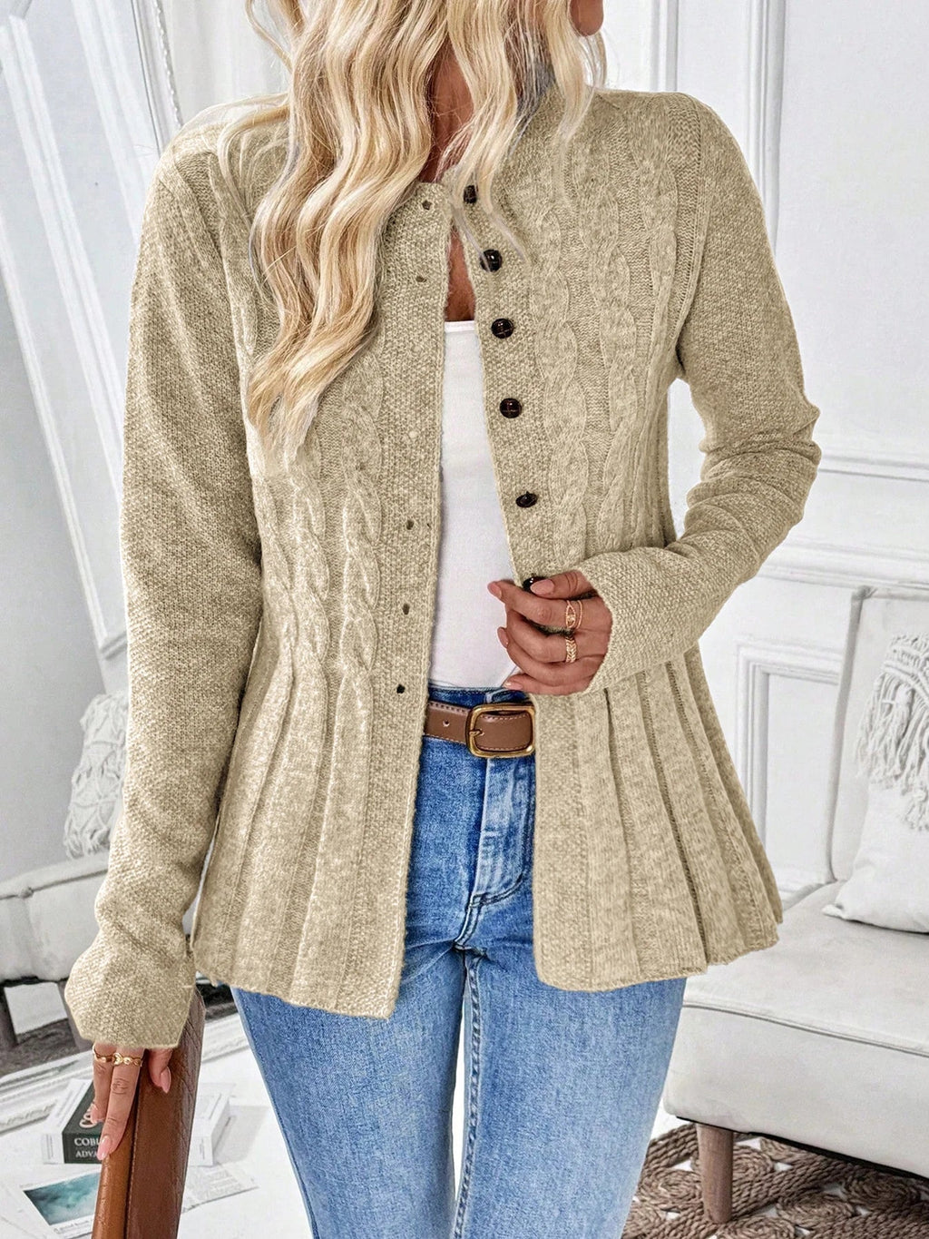 P|H - Cinched Waist Cable Cardigan Maureen