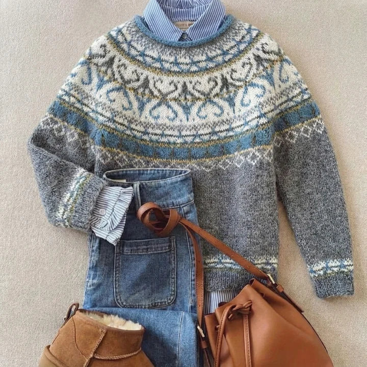 P|H - Scroll Pattern Yoke Knit Sweater Janet