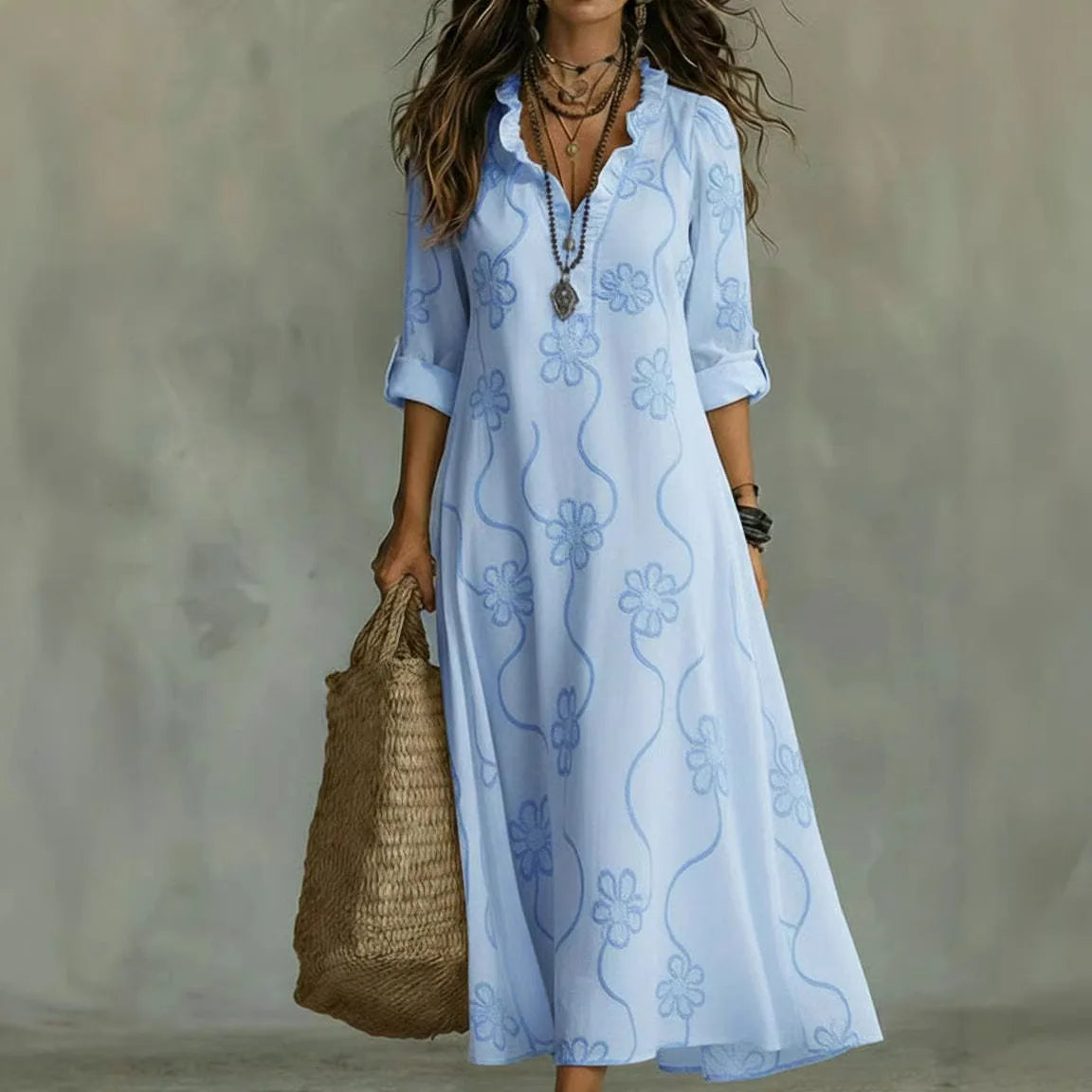 P|H - Embroidered Ruffle Maxi Dress Catherine