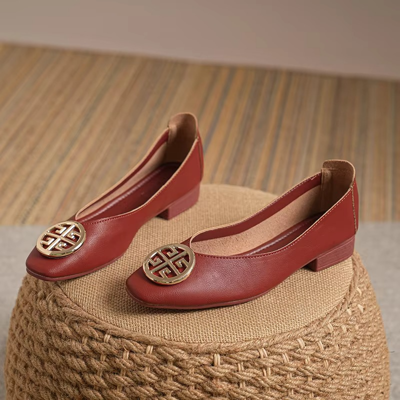 P|H - Gold-Medallion Square-Toe Flats Ruth
