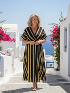 P|H - Short Sleeve V-Neck Striped Wrap Midi Dress Lina