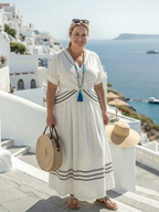 P|H - Short Sleeve V-Neck Wrap Style Striped Midi Dress Seren