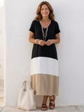 P|H - Short Sleeve Color Block V-Neck Midi Dress Thalia