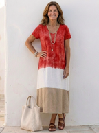 P|H - Short Sleeve Color Block V-Neck Midi Dress Thalia