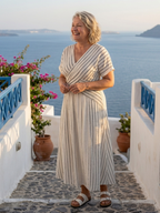 P|H - Short Sleeve V-Neck Striped Midi Dress Cressida