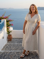 P|H - Short Sleeve V-Neck Striped Midi Dress Cressida