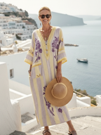 P|H - Floral Striped Three-Quarter Sleeve Maxi Dress Aurelia