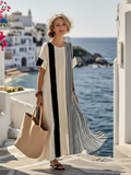 P|H - Striped Round Neck Short Sleeve Maxi Dress Elara