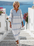 P|H - Embroidered Long Sleeve V-Neck Maxi Dress Evadne