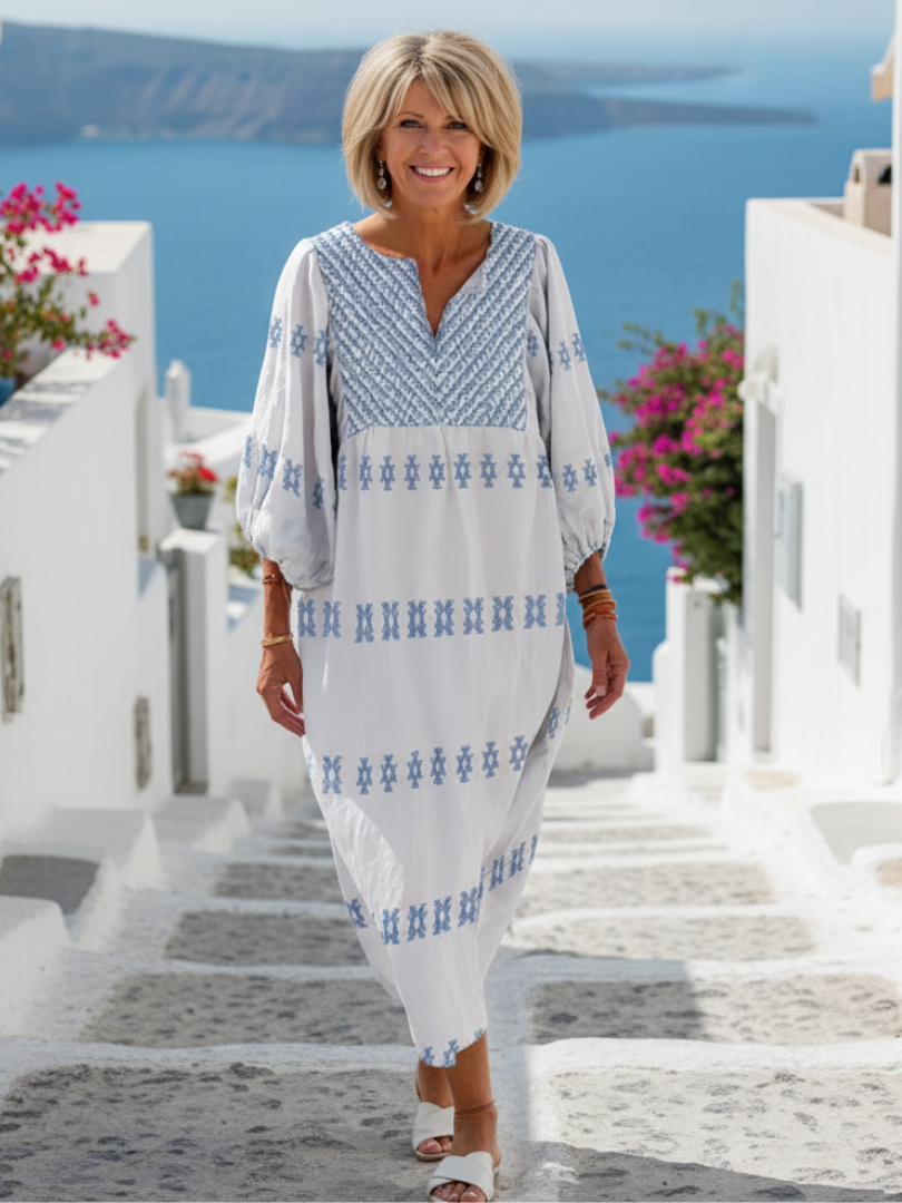P|H - Embroidered Long Sleeve V-Neck Maxi Dress Evadne